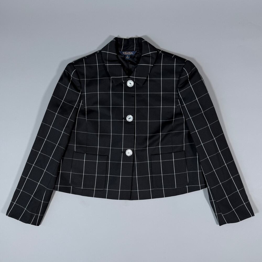 Brooks Brothers 4 women’s black Windowpane blazer suit jacket 100% wool